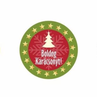   Karácsonyi körcímke - Boldog karácsonyt csillagos széllel - 20 db/cs